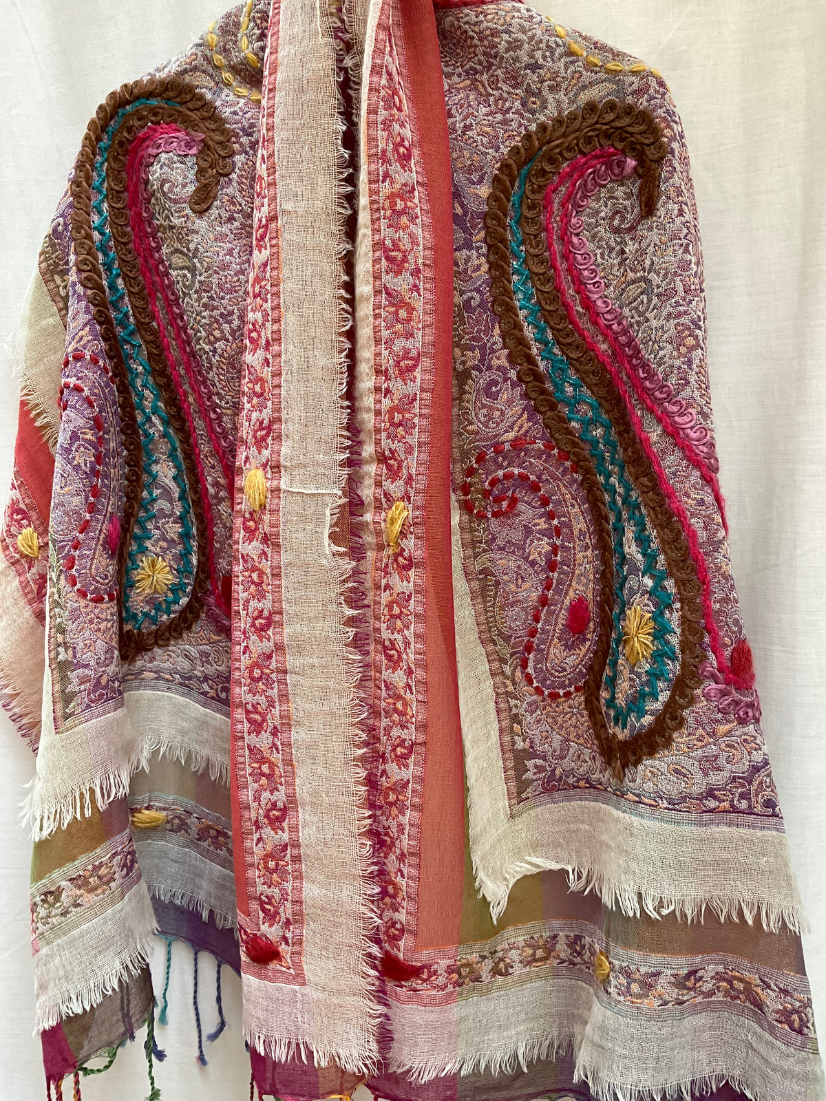 Tanvi Artisan 3 Layers Wool Scarf| Peaches
