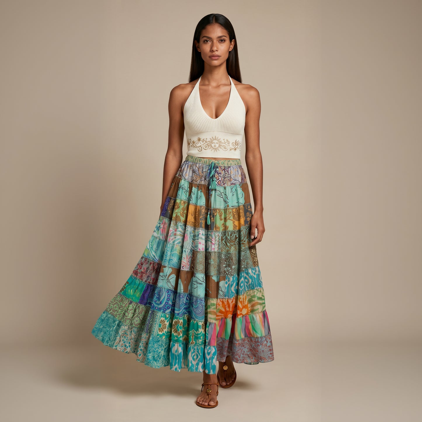 Patchwork Silk Skirt Breeze