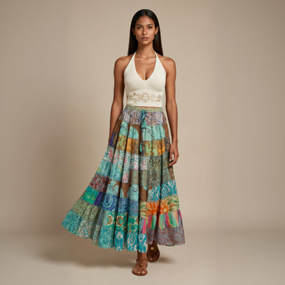 Patchwork Silk Skirt Breeze