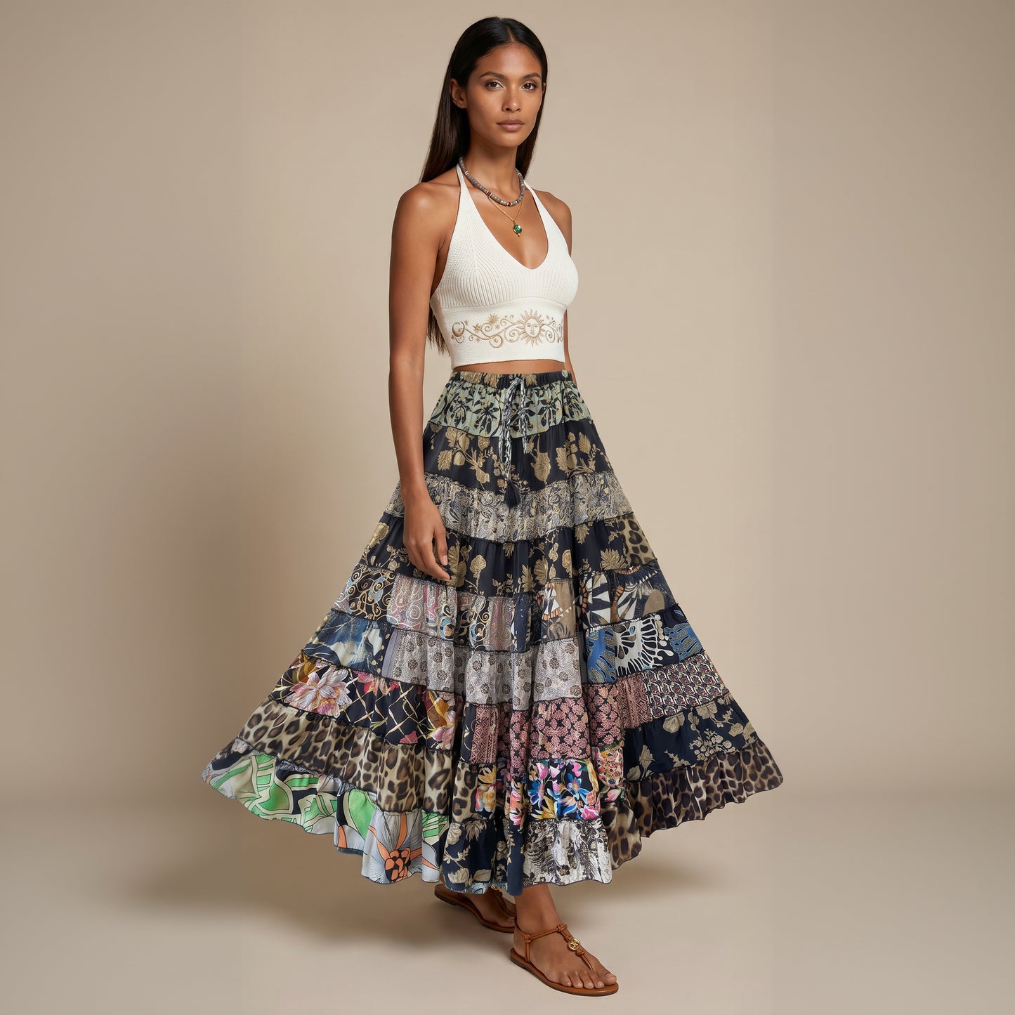 Patchwork Silk Skirt Midnight