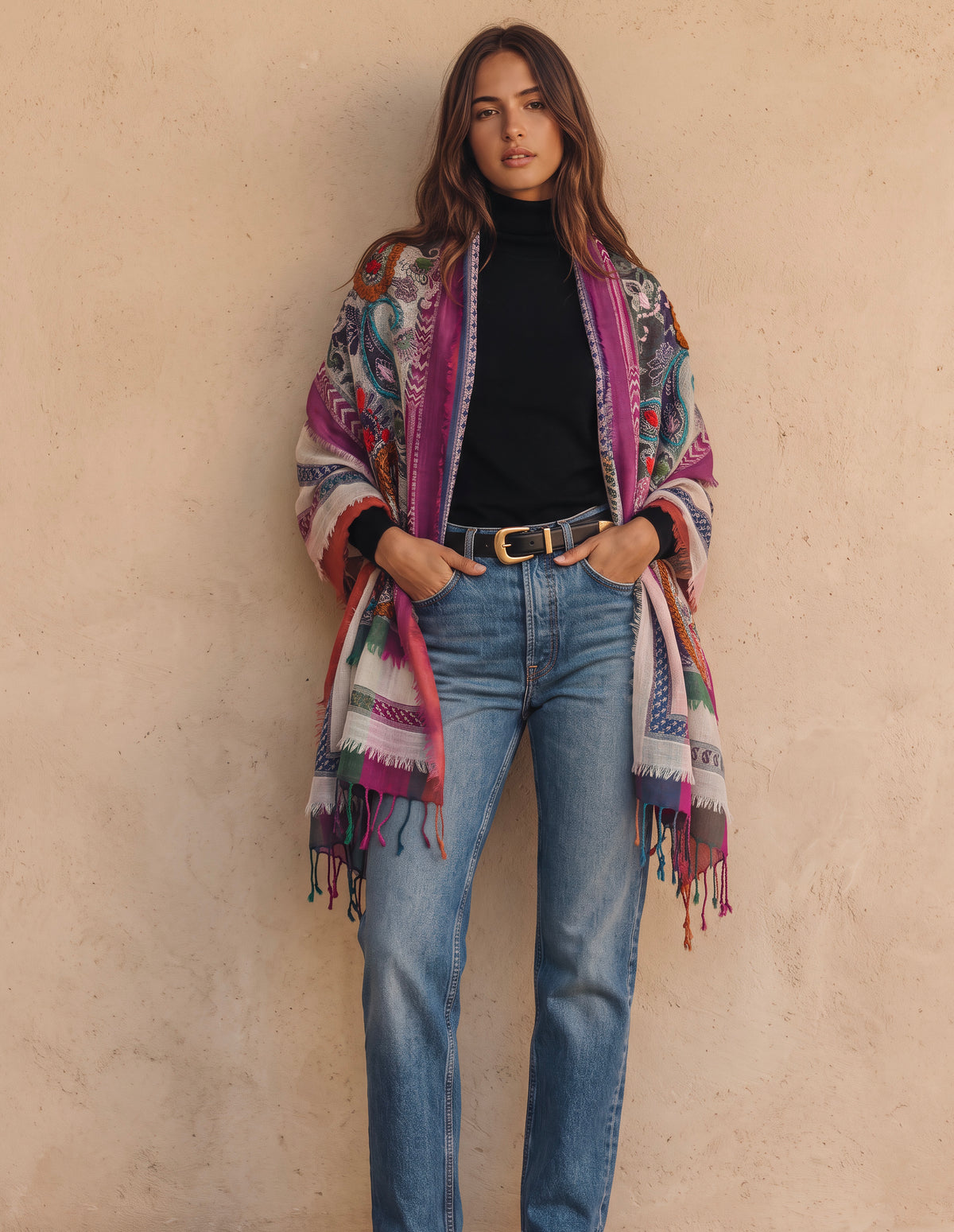 Tanvi Artisan 3 Layers Wool Scarf| Pinky