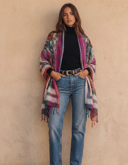 Tanvi Artisan 3 Layers Wool Scarf| Pinky
