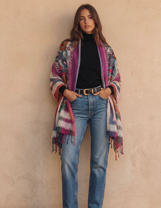 Tanvi Artisan 3 Layers Wool Scarf| Pinky