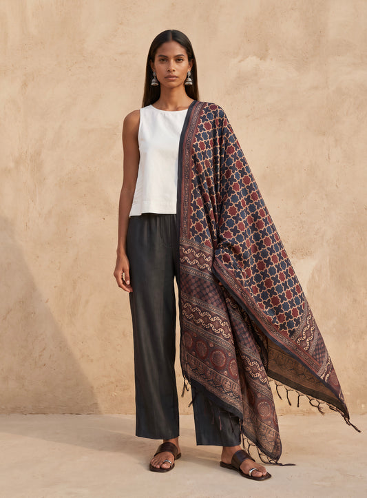 The Ajrakh Silk Scarf| Geometric