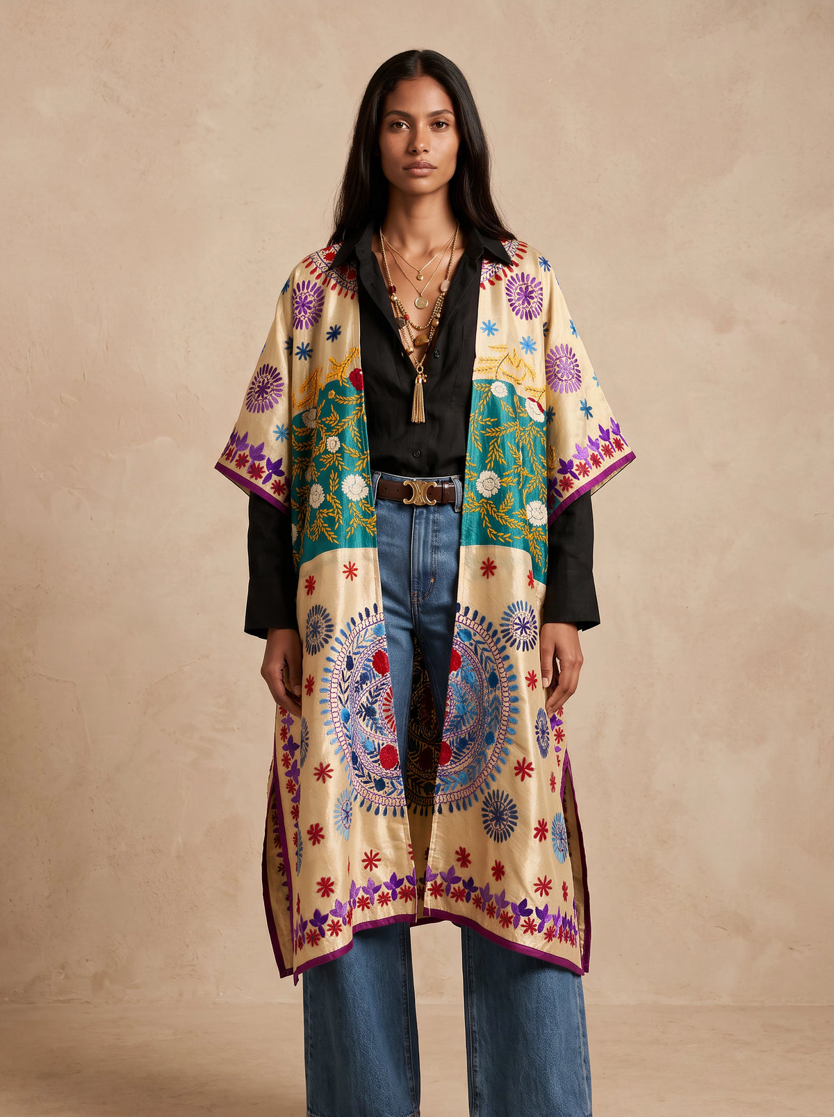 Lakshmi Hand Embroidered Kaftan Kimono| Silk