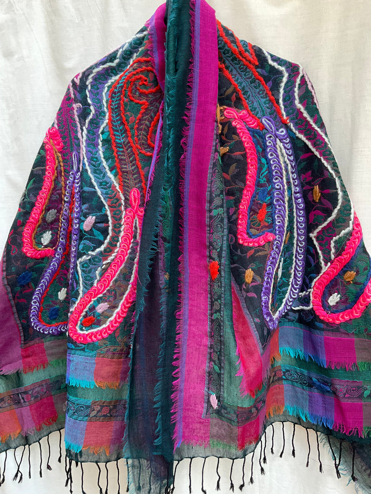 Tanvi Artisan 3 Layers Wool Scarf| Fuchsias