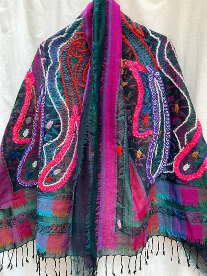Tanvi Artisan 3 Layers Wool Scarf| Fuchsias