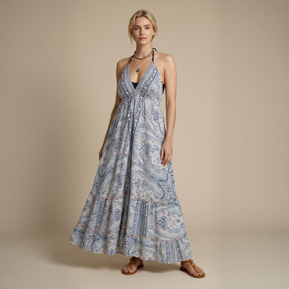 Maya Silk Backless Dress Navy Blue