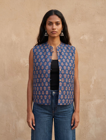 The Reversible Ajrakh Cotton Vest