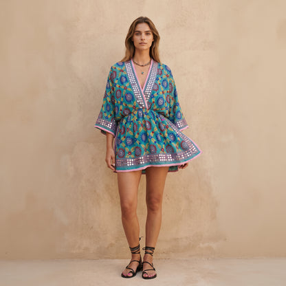 Calliope Hand Embroidered Dress| Emerald