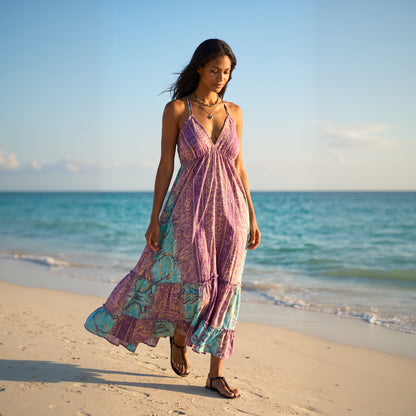 Maya Silk Backless Dress|Purple
