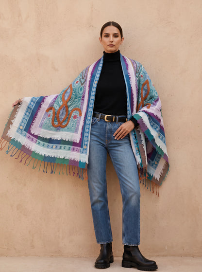 Tanvi Artisan 3 Layers Wool Scarf| Blue Green