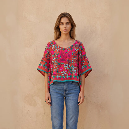 Azmiralda Hand Embroidered Top| Watermelon