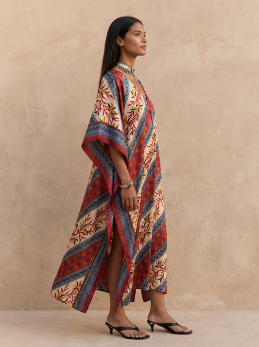 Ishtar Embroidered Silk Kaftan Dress