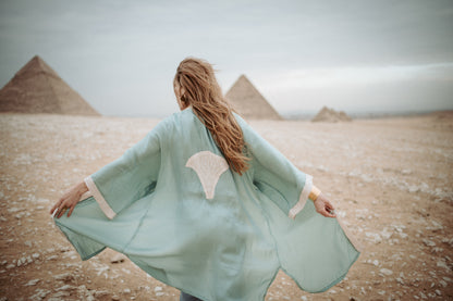 Sekhmt Goddess lotus Embroidered Kimono