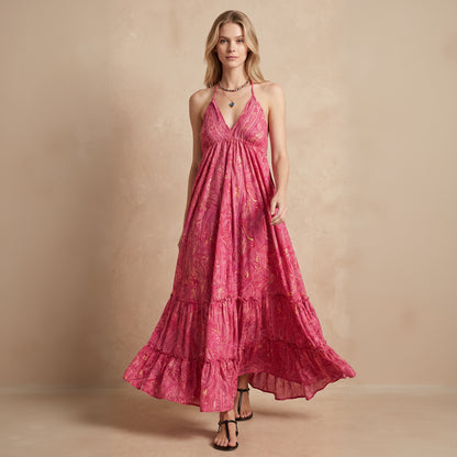Maya Silk Backless Dress Fuchsia