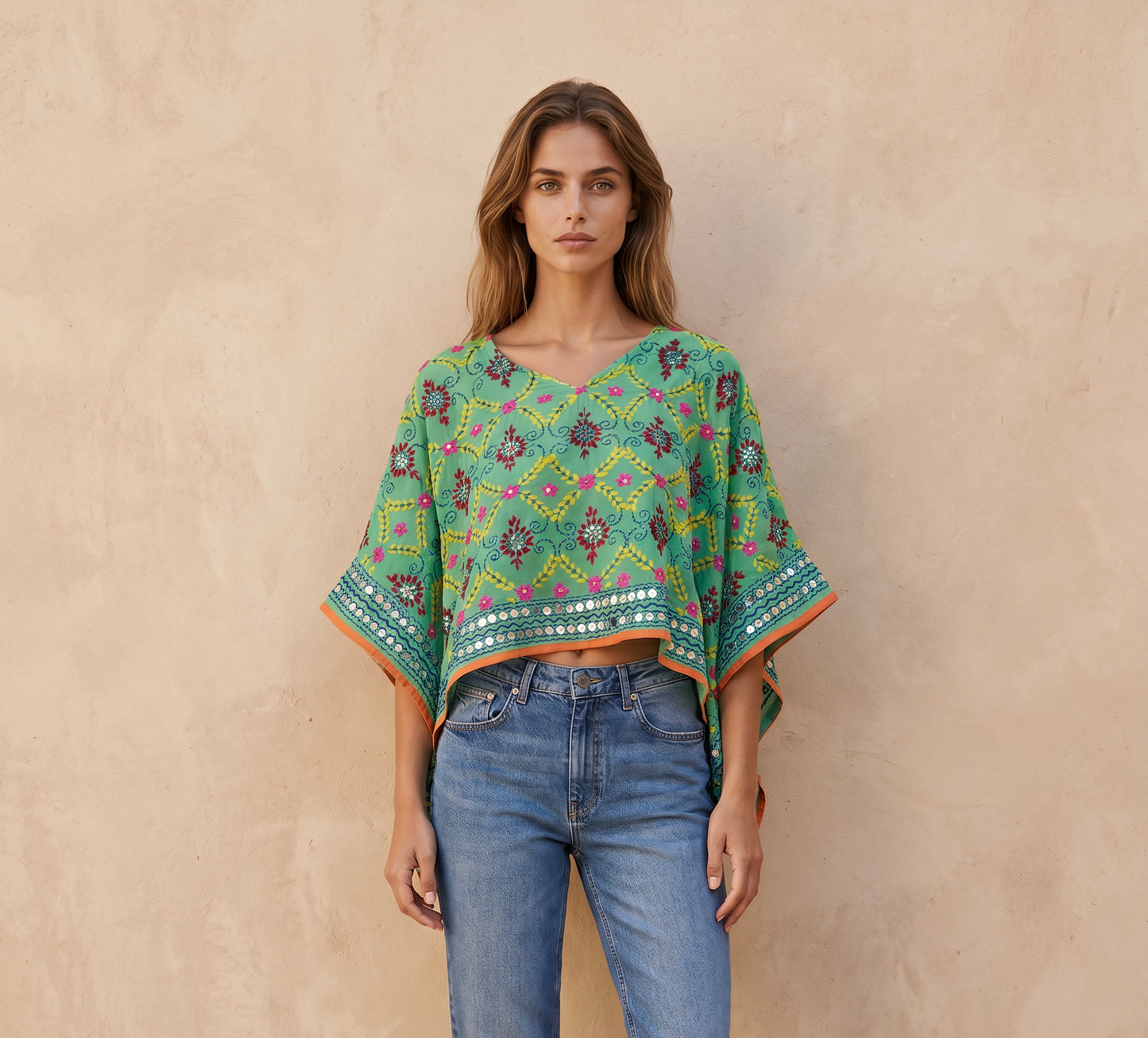 Azmiralda Hand Embroidered Top| Mint Green