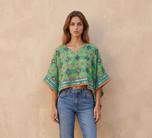 Azmiralda Hand Embroidered Top| Mint Green