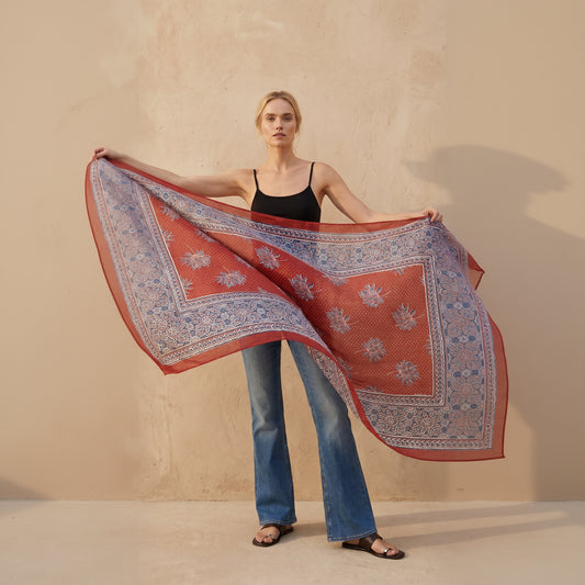 Arya Block Print Cotton Scarf & Wrap