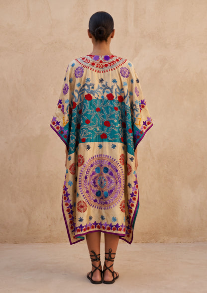 Lakshmi Hand Embroidered Kaftan Kimono| Silk