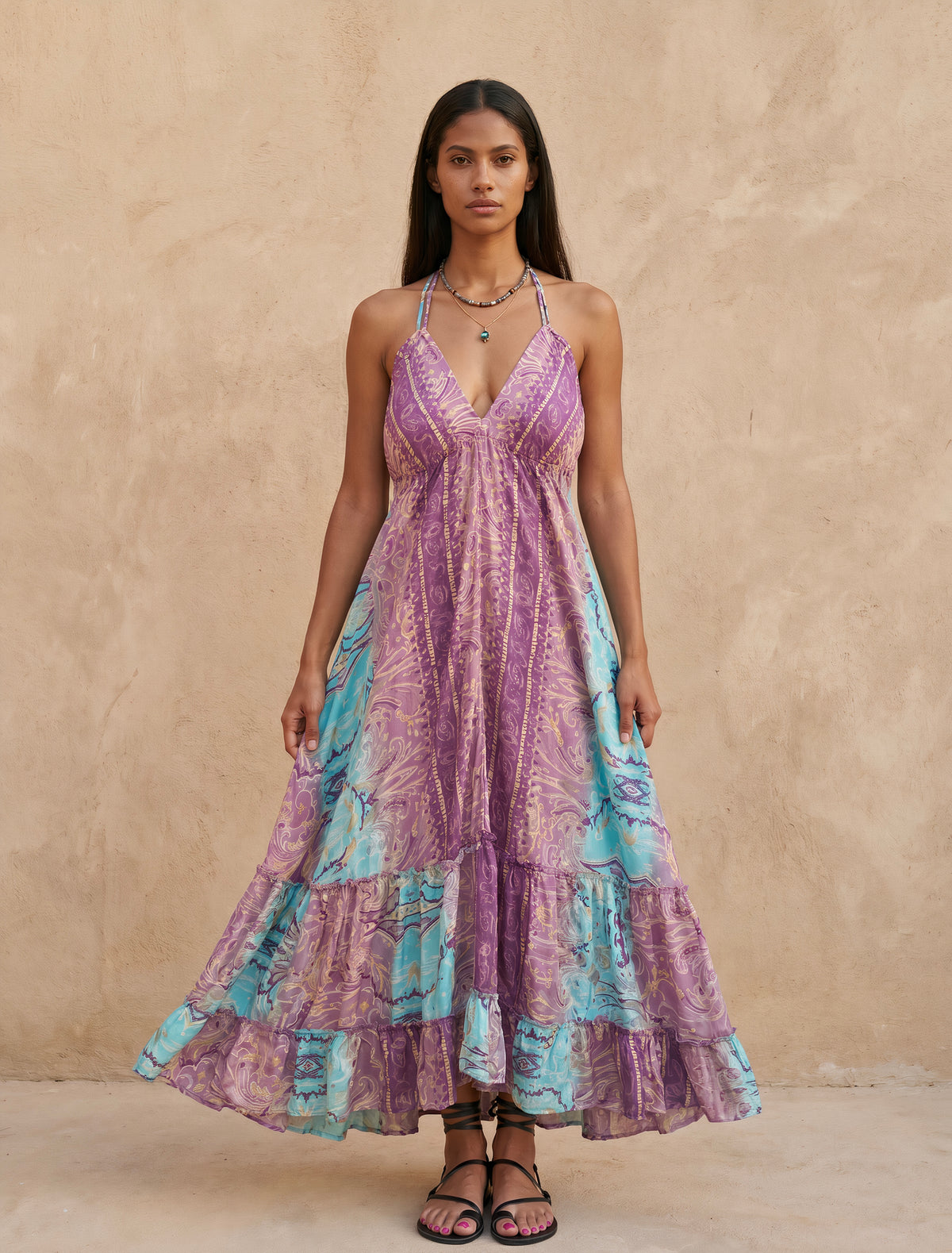 Maya Silk Backless Dress|Purple