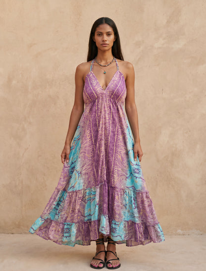 Maya Silk Backless Dress|Purple