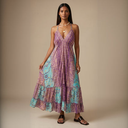 Maya Silk Backless Dress|Purple
