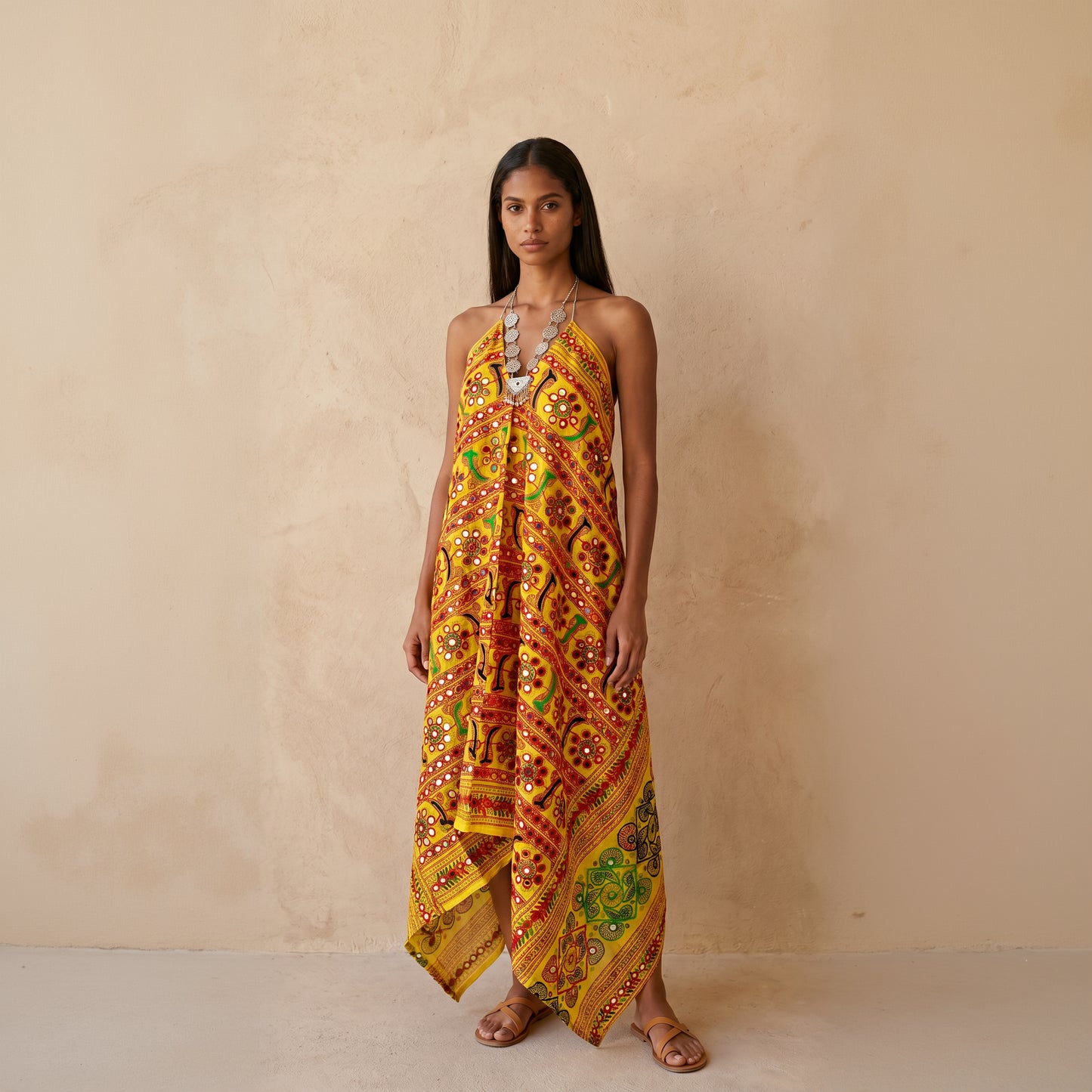 Kishori Mirror Embroidery Dress| Yellow