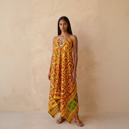 Kishori Mirror Embroidery Dress| Yellow