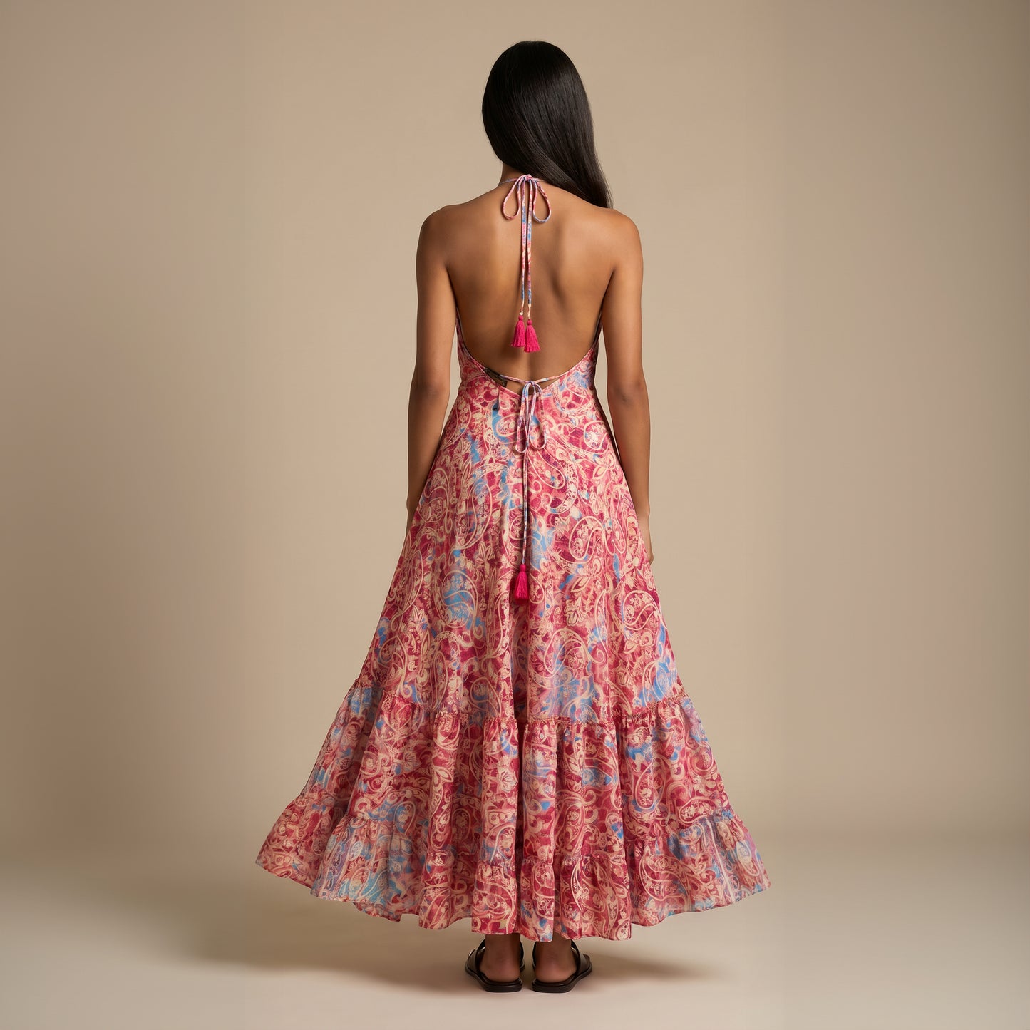 Maya Silk Backless Dress Pink Reddish