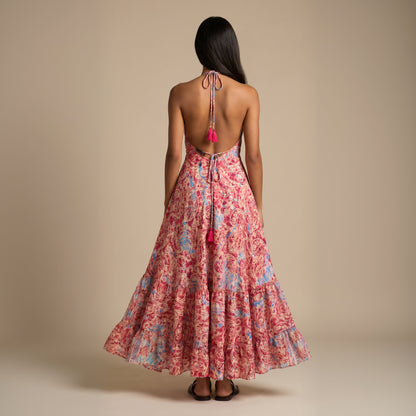 Maya Silk Backless Dress Pink Reddish