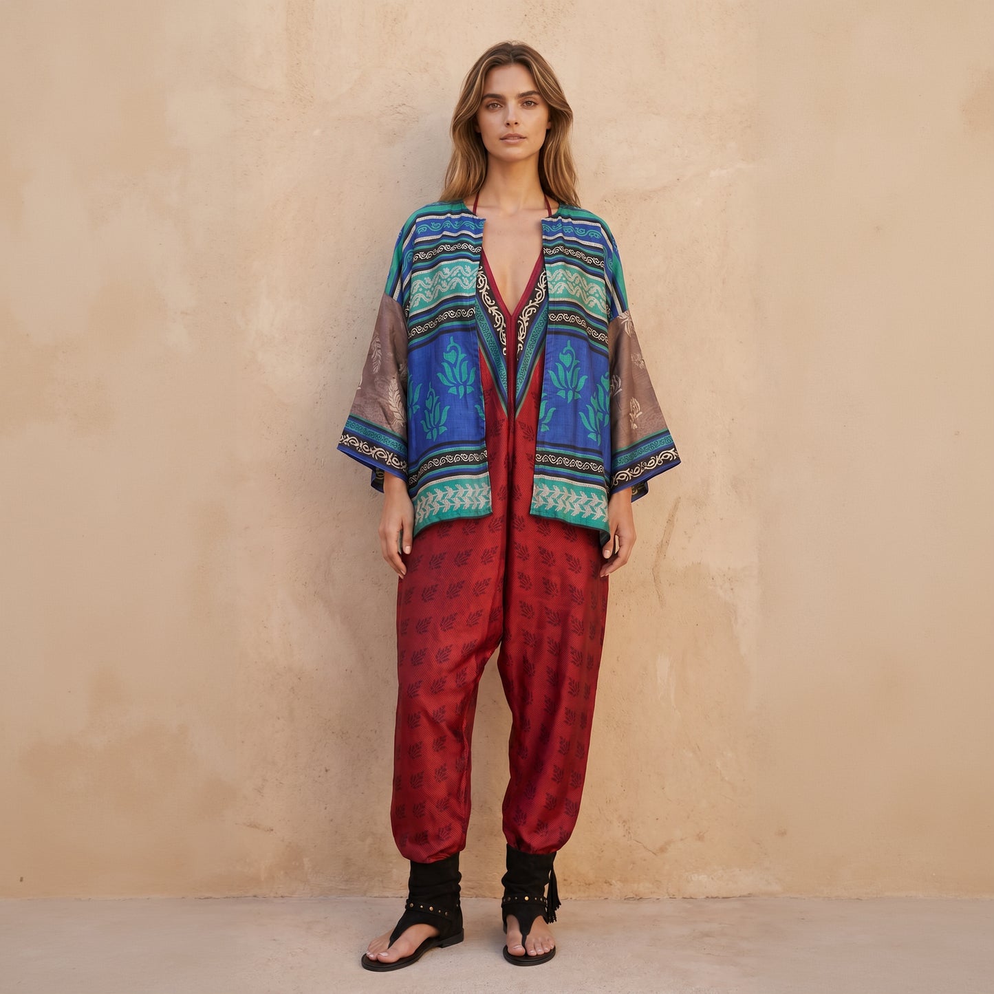 Carmen Backless Silk Jumpsuit And Jacket Set
