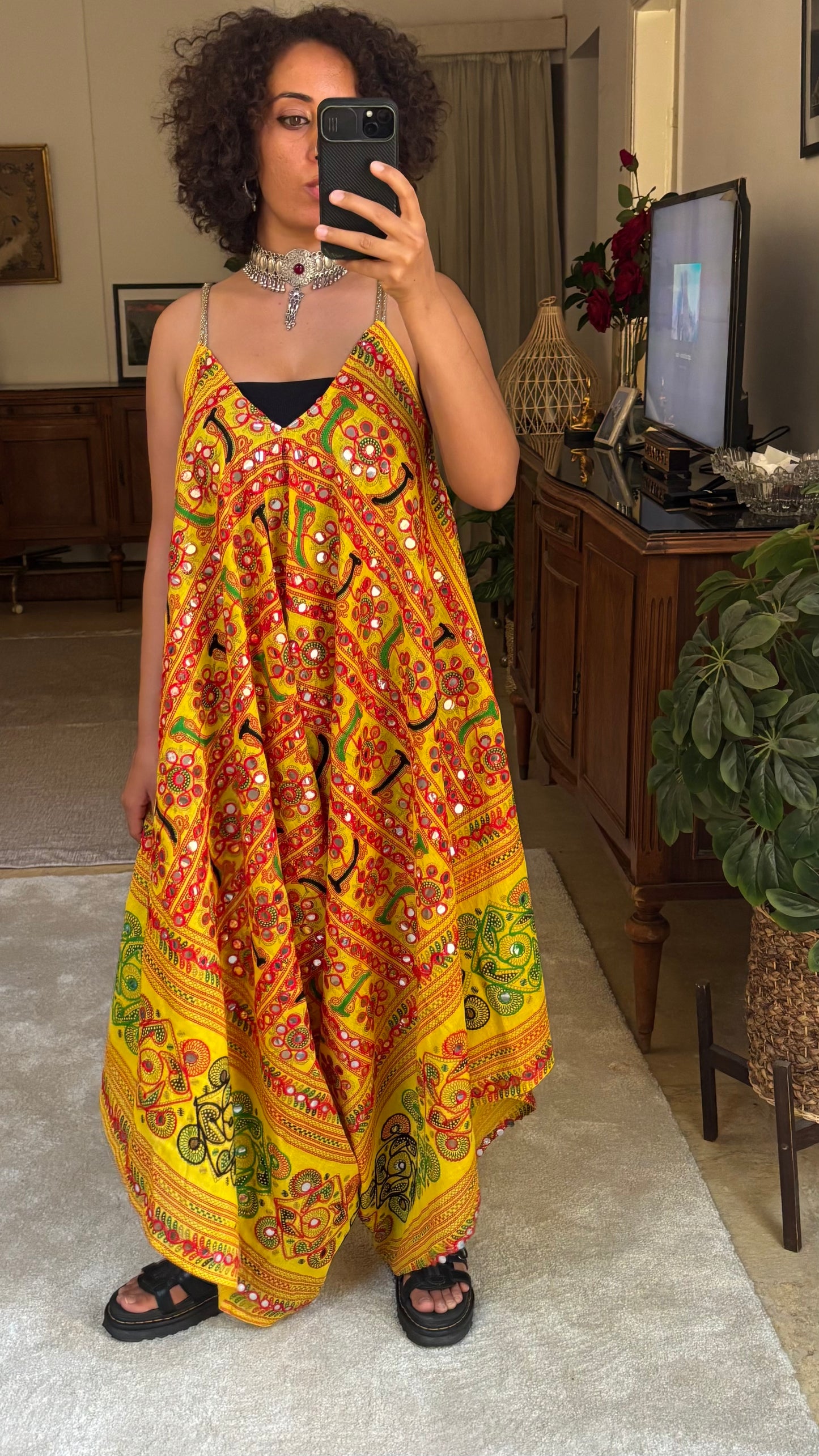 Rajkumari Mirror Embroidered Jumpsuit In Yellow