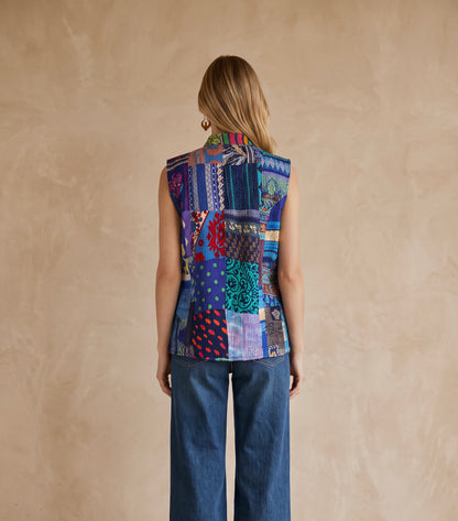 The Reversible Artisan Silk Jacket| Navy Blue Back