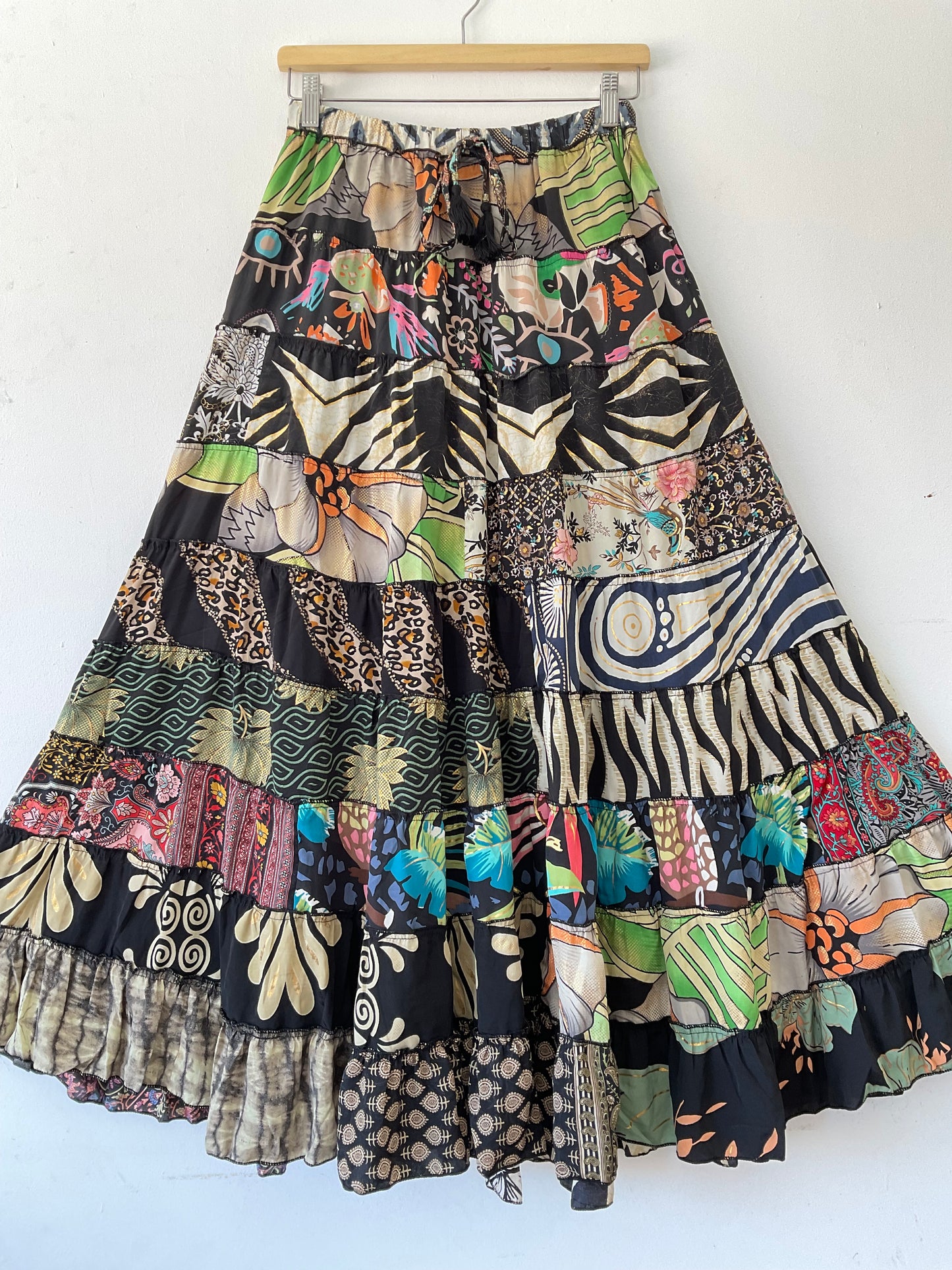 Patchwork Silk Ruffle Skirt| Floral