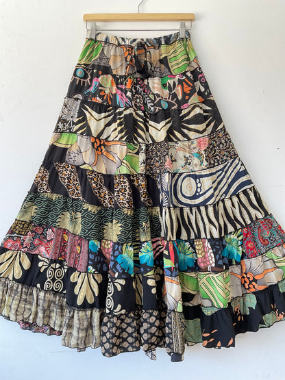 Patchwork Silk Ruffle Skirt| Floral