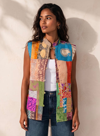 The Reversible Artisan Silk Jacket| lemon Green Back