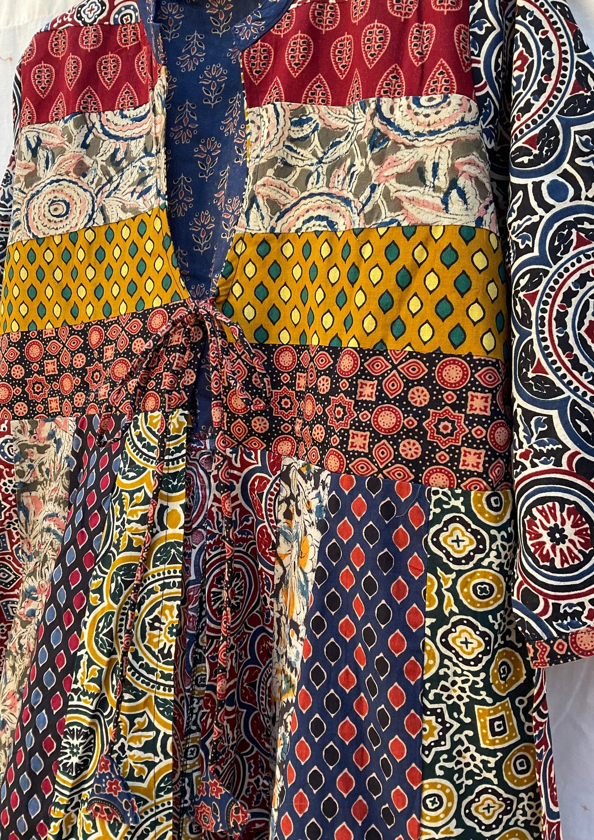 The Patchwork Ajrakh Cotton Duster| Navy Blue