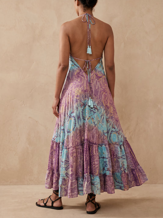 Maya Silk Backless Dress|Purple