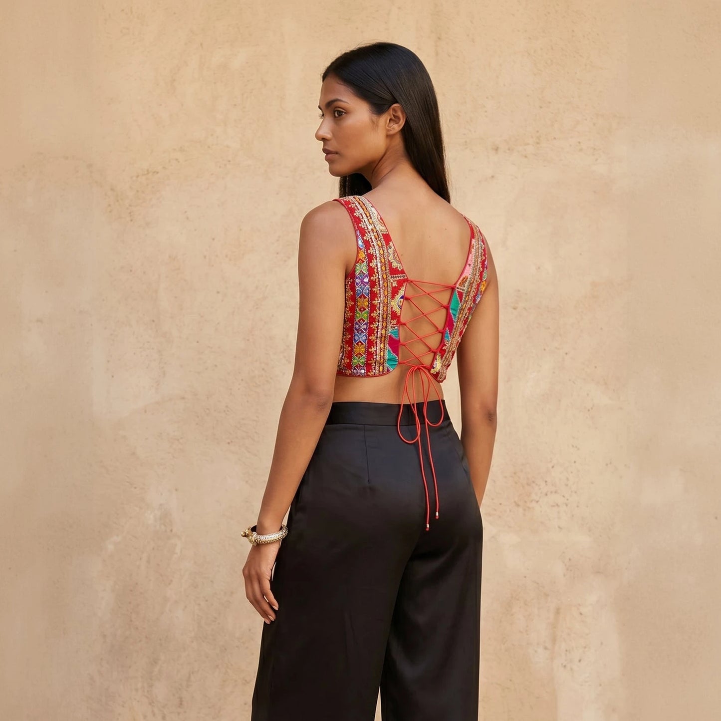 The Maya Embroidered Silk Bustier| Red