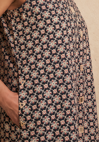 The Heritage Mirror Embroidery Dress| Black