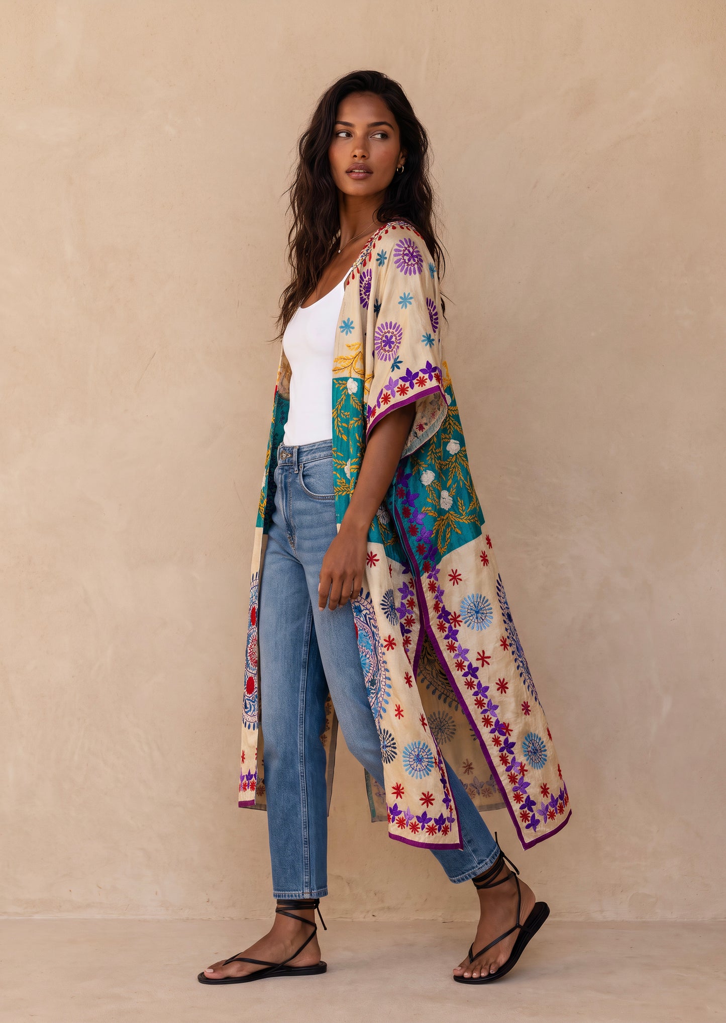 Lakshmi Hand Embroidered Kaftan Kimono| Silk