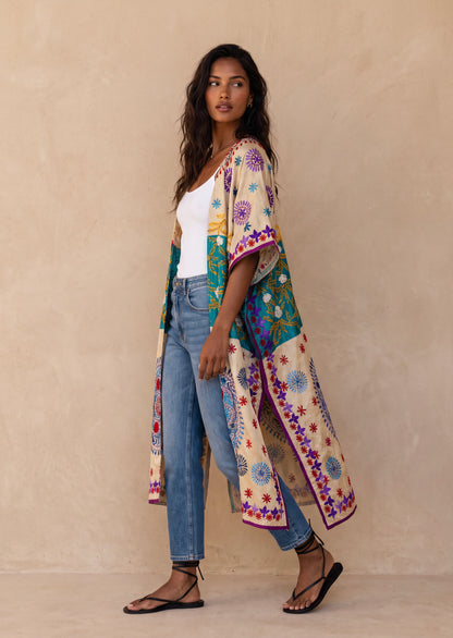 Lakshmi Hand Embroidered Kaftan Kimono| Silk