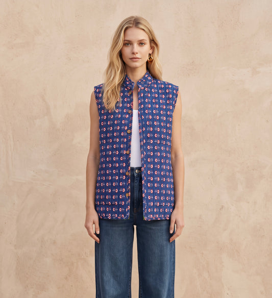 The Reversible Artisan Silk Jacket| Blue Backk