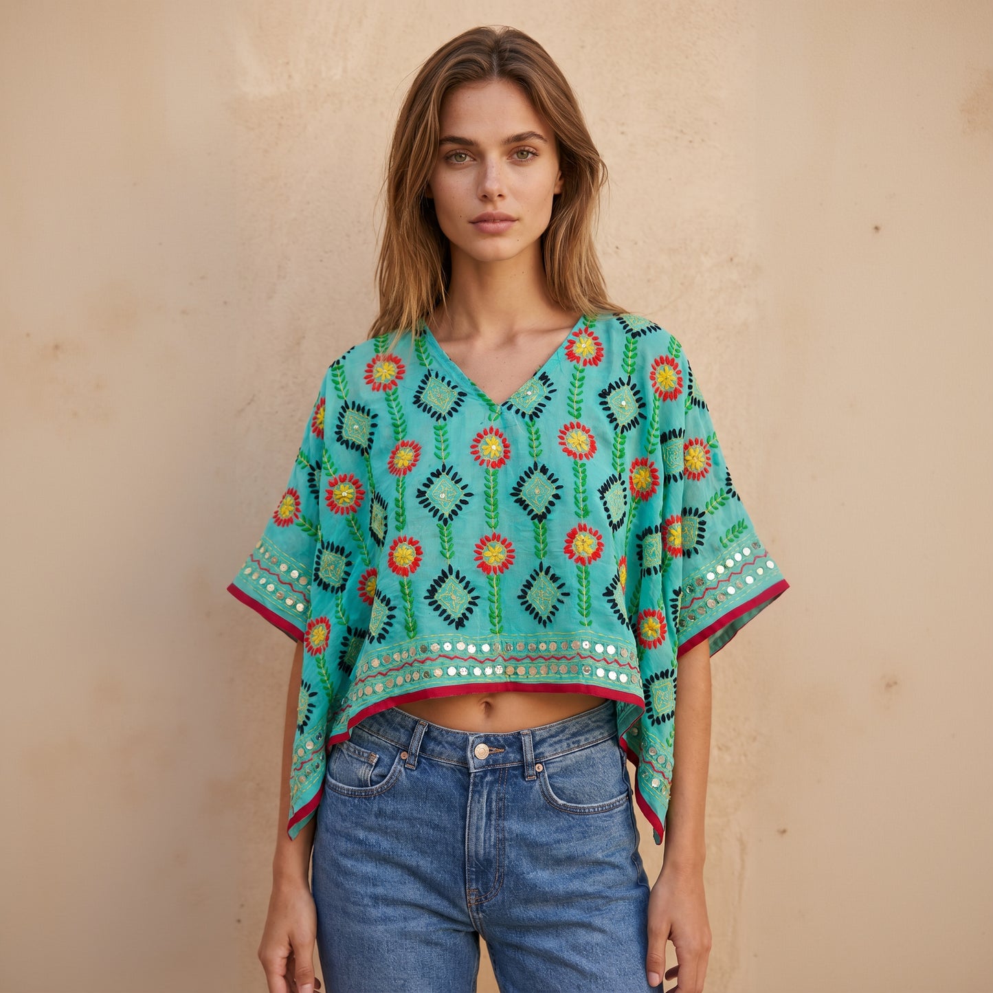 Azmiralda Hand Embroidered Top| Mint