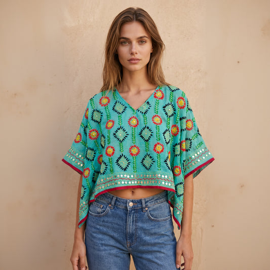 Azmiralda Hand Embroidered Top| Mint