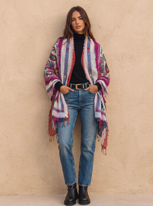 Tanvi Artisan 3 Layers Wool Scarf| Fuchsia