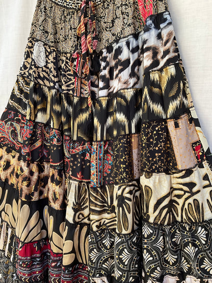 Patchwork Silk Ruffle Skirt| Lily