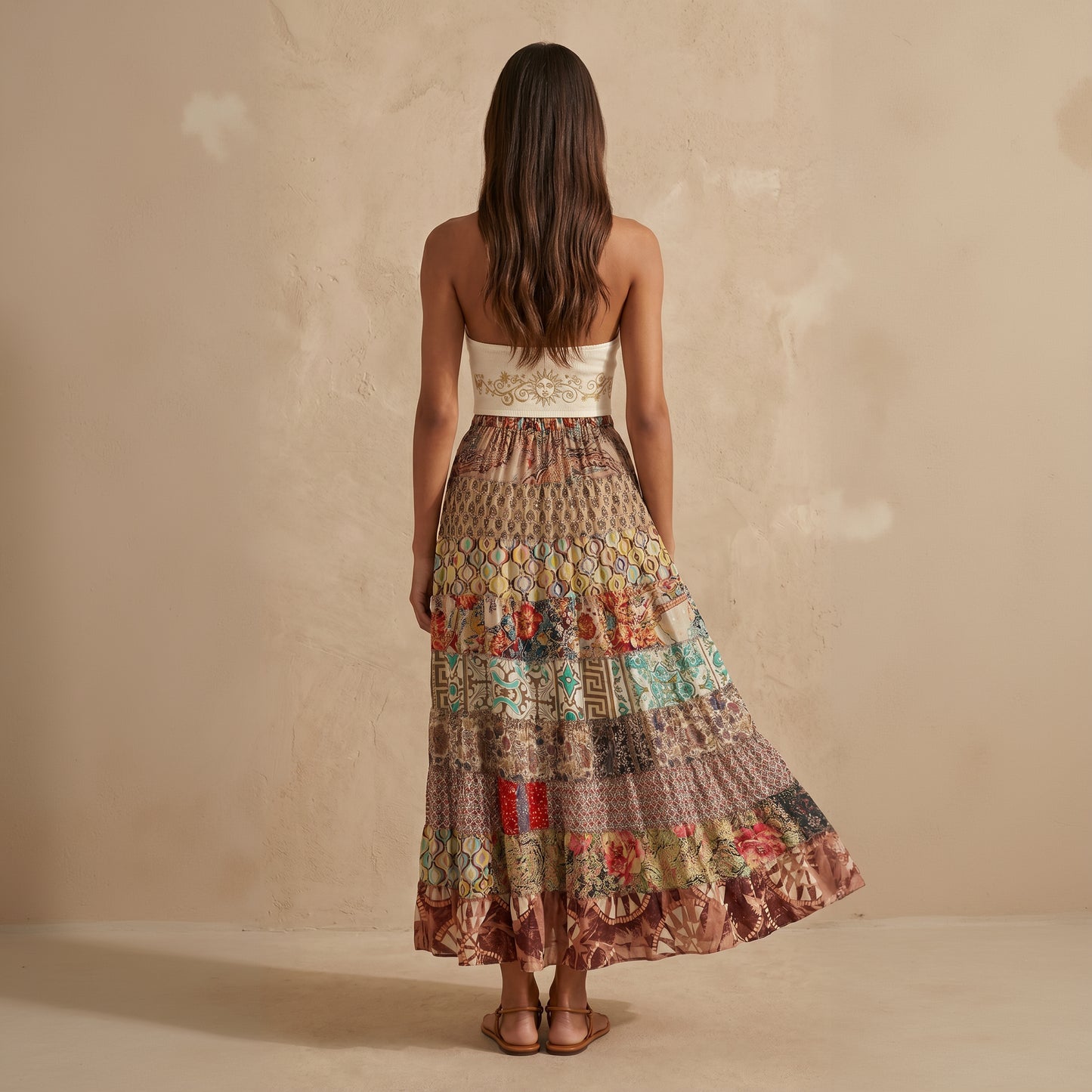 Patchwork Silk Skirt Carmel