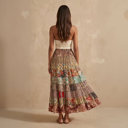 Patchwork Silk Skirt Carmel